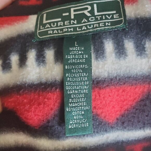 Lauren Ralph Lauren Geometric Print Fleece & Cable Knit Sweater Size L - Picture 4 of 13